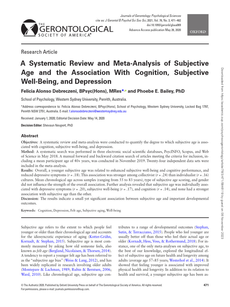 A Systematic Review and Meta-Analysis of Subjective | PDF | Effect Size ...