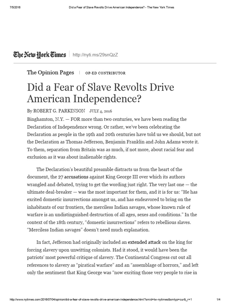 british slavery declaration of independence
