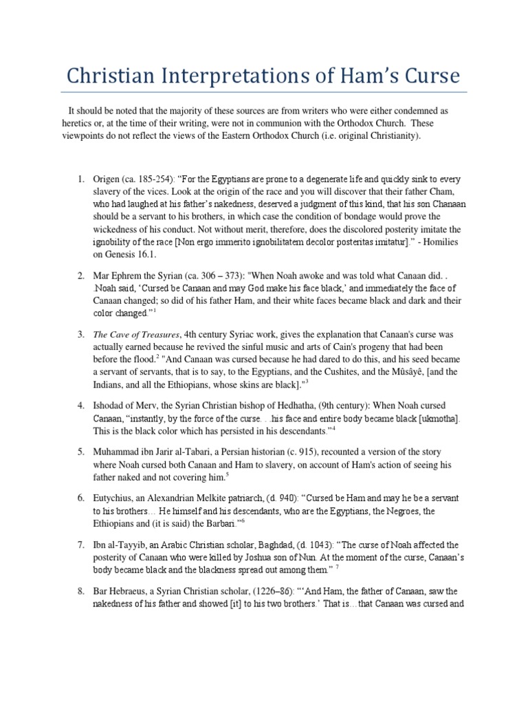 Christian Interpretations of Ham's Curse Ham (Son Of Noah) Religion