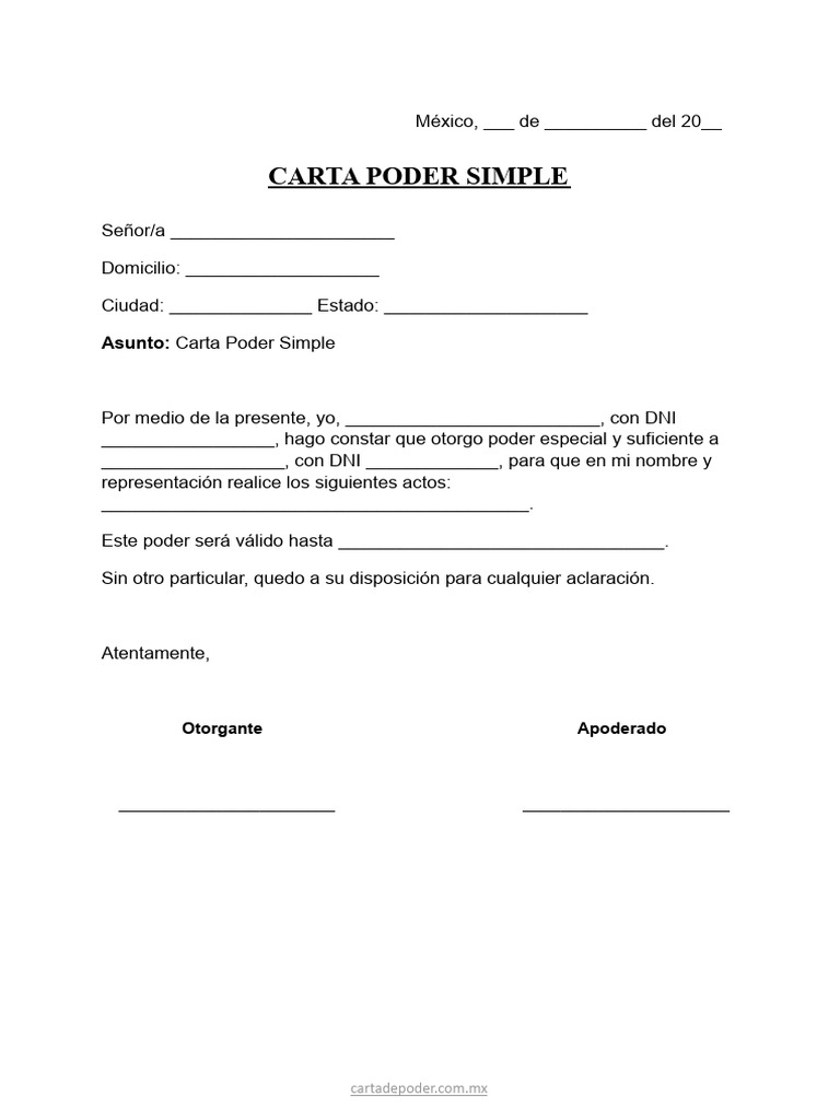 Carta Poder Carta Poder De Fill Online, Printable, Fillable, Blank