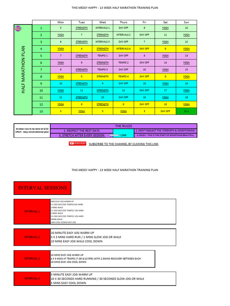 Messy Happy: 13-Week Half Marathon Plan | PDF | Physical Exercise