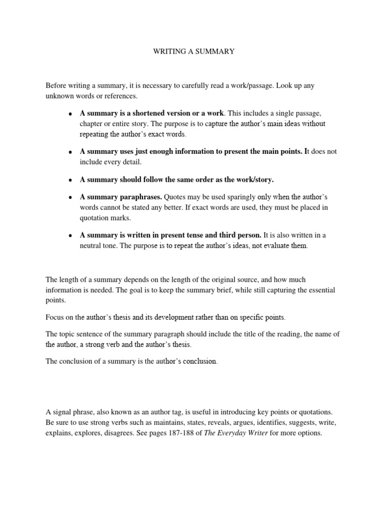 Writing A Summary | PDF