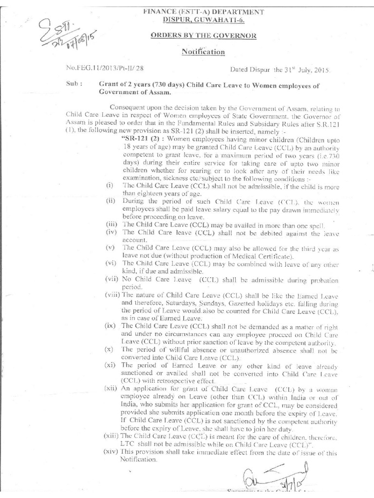 child-care-leave-for-women-employee-notification-pdf