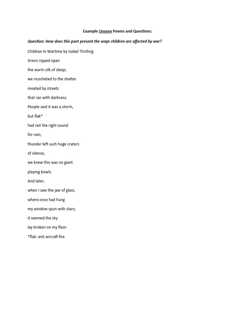 Unseen Poems Analysis and Questions | PDF | General Fiction
