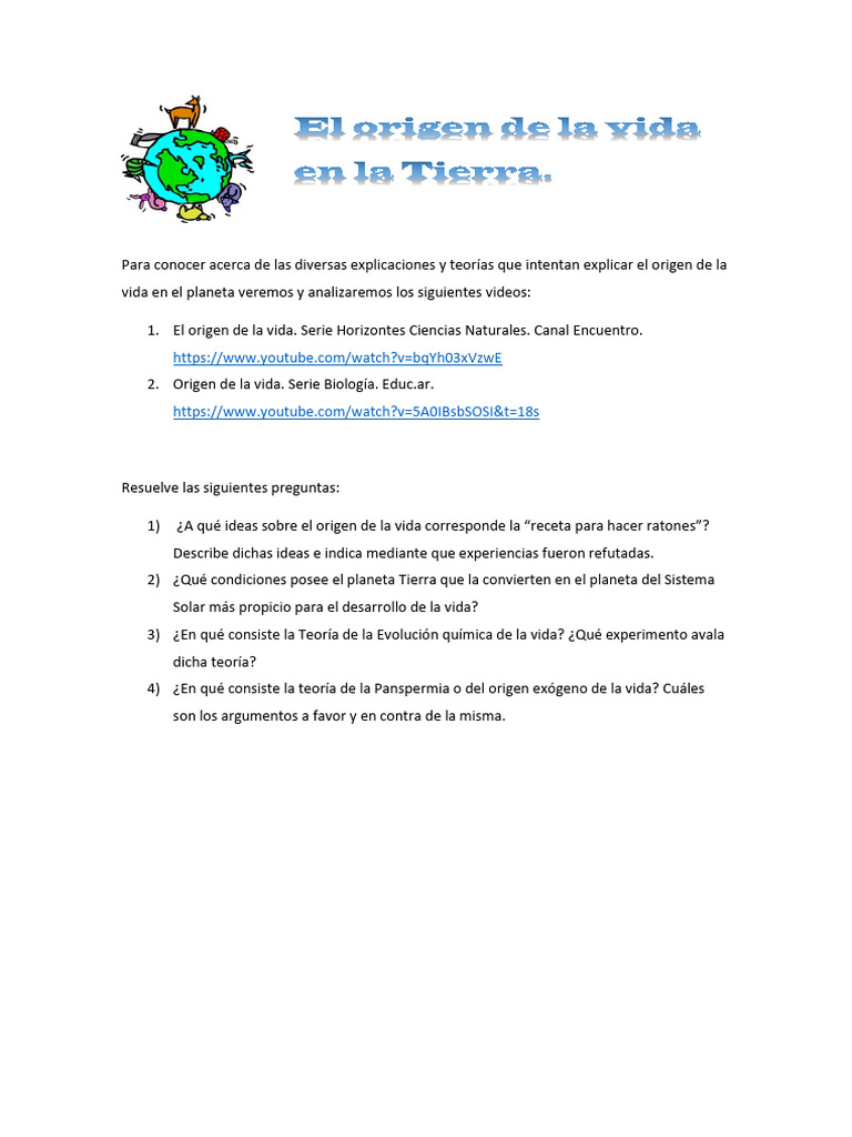 0.4 Actividad Sobre El Origen de La Vida | PDF