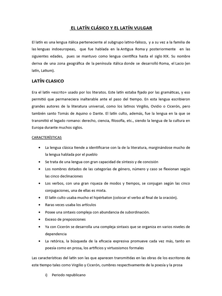 EL LATÍN CLÁSICO Y EL LATÍN VULGAR Raz Verbal | PDF
