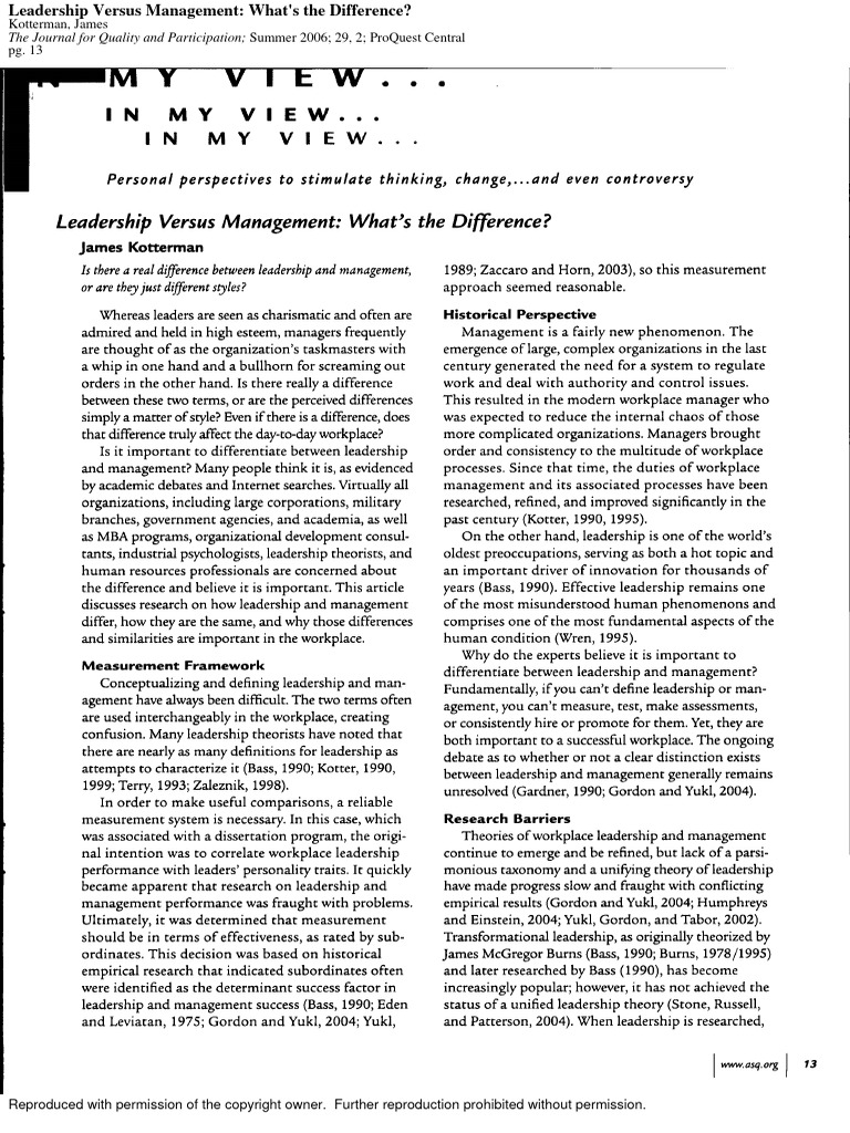 Leadership Vs Management Google Scholar