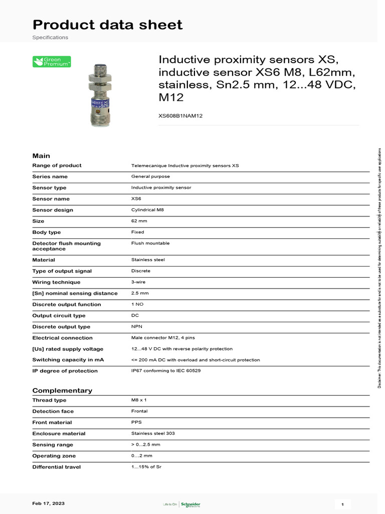 Inductive and Capacitive Sensors XS & XT - XS608B1NAM12 | PDF ...