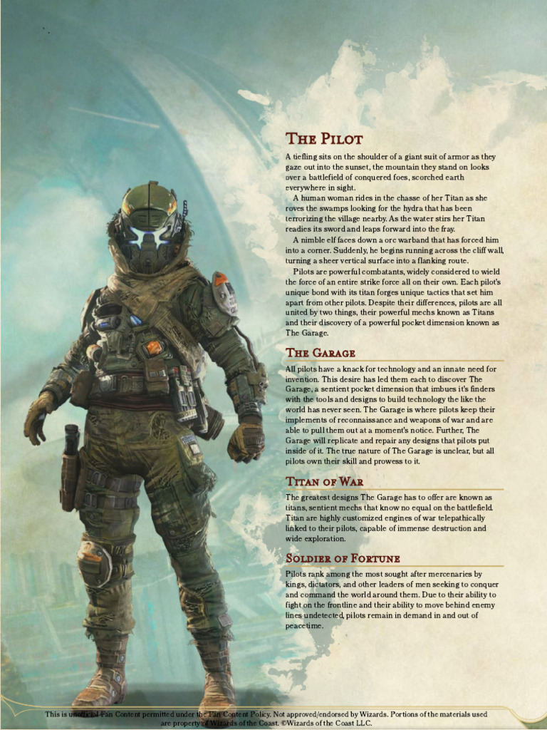 D&D 5E Homebrew Class Pilot 'Titanfall 'V3.0 PDF