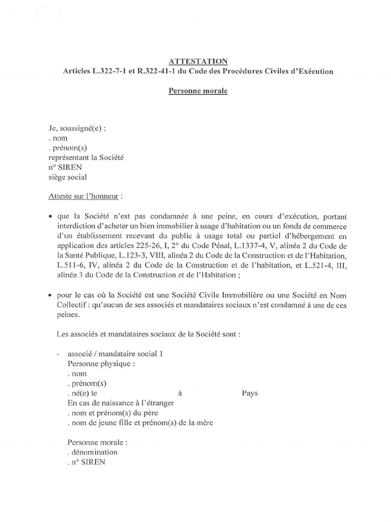 Attestation a remplir par une personne morale pdf