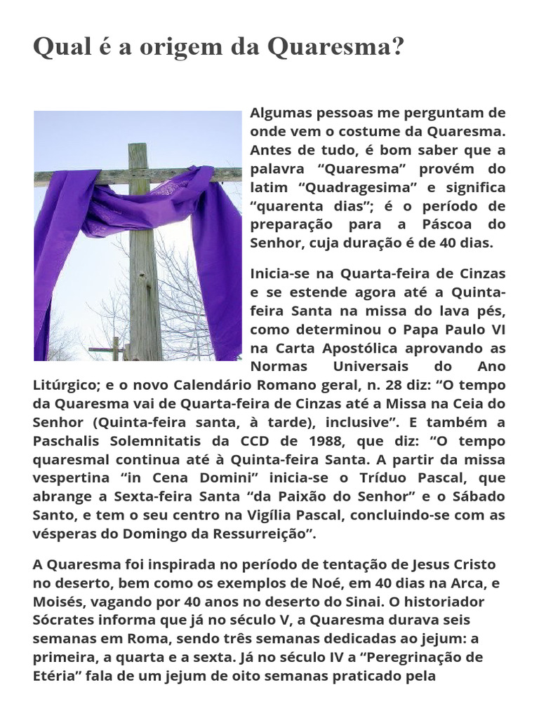 Origem e Significado da Quaresma | PDF | Quaresma | Páscoa