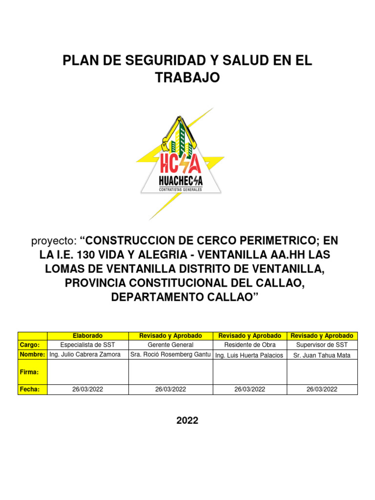 Plan de Seguridad y Salud Laboral 2022 | PDF | Riesgo | Seguridad y ...