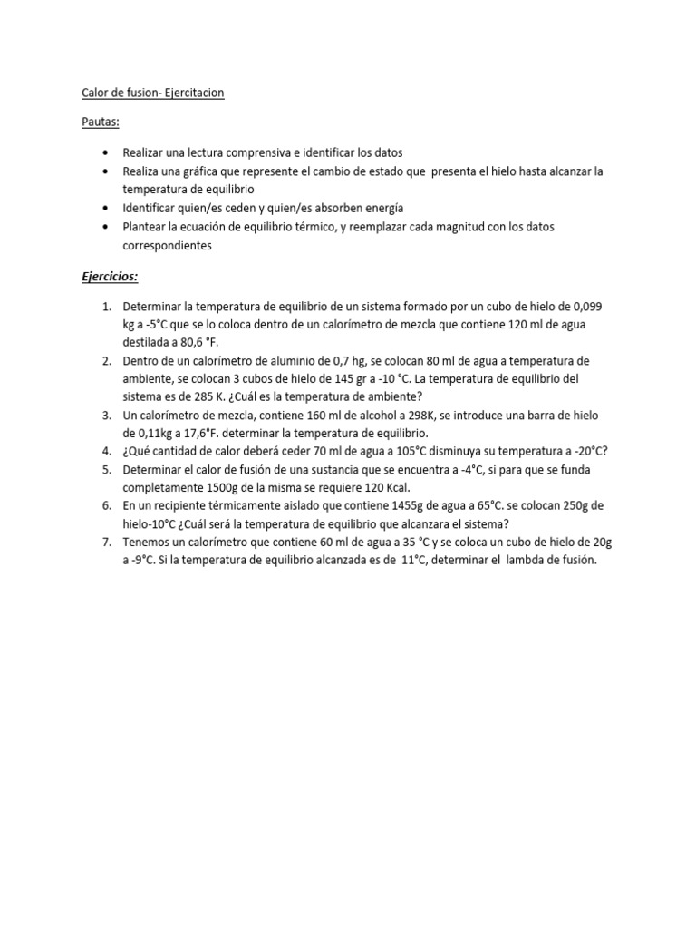 Ejercicios de Calor de Fusión y Equilibrio | PDF