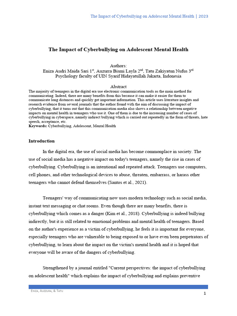 The Impact of Cyberbullying On Adolescent Mental Health | PDF ...