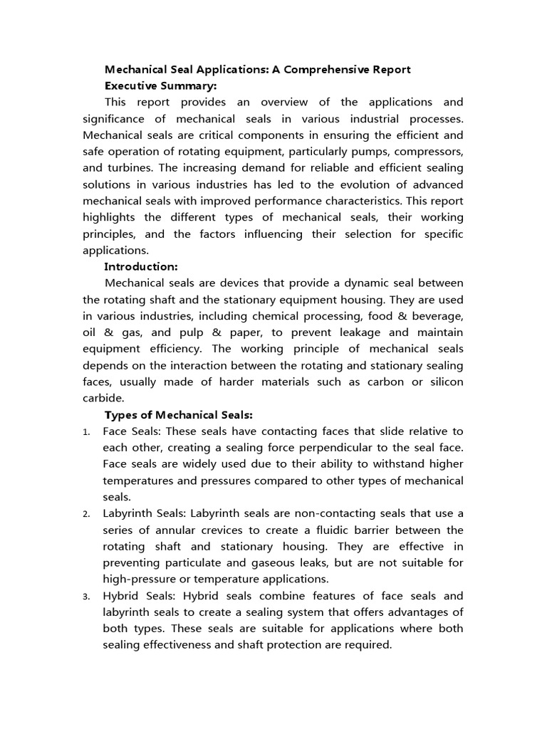 Mechanical Seal Applications Overview | PDF | Physical Sciences ...