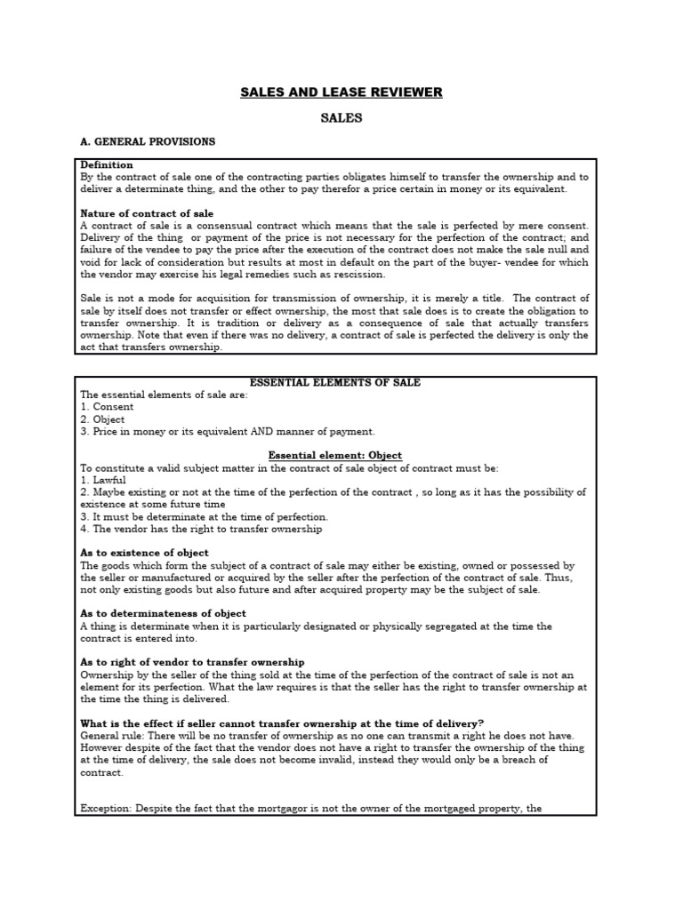 Sales and Lease Legal Overview | PDF | Lease | Mortgage Law