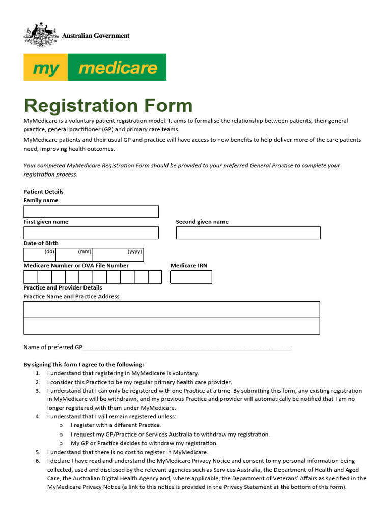 MyMedicare Patient Registration Form | PDF | General Practitioner ...