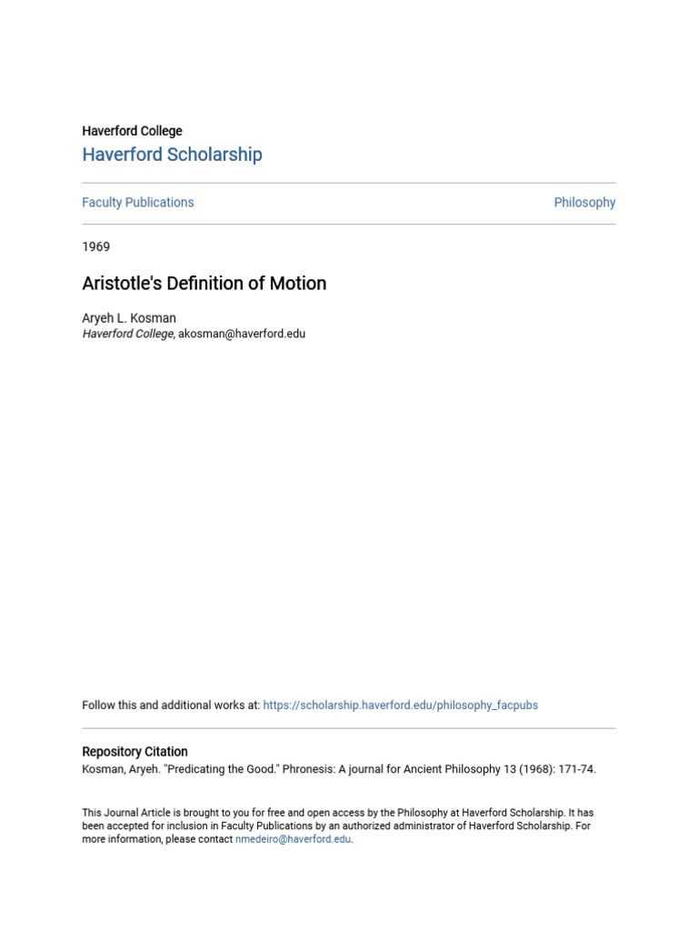 PHILOSOPHY Aristotle's Definition of Motion PDF Aristotle Stuttering