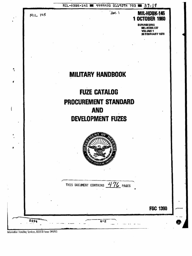 MIL HDBK 145, Fuze Catalog | PDF | Fuze | Ammunition