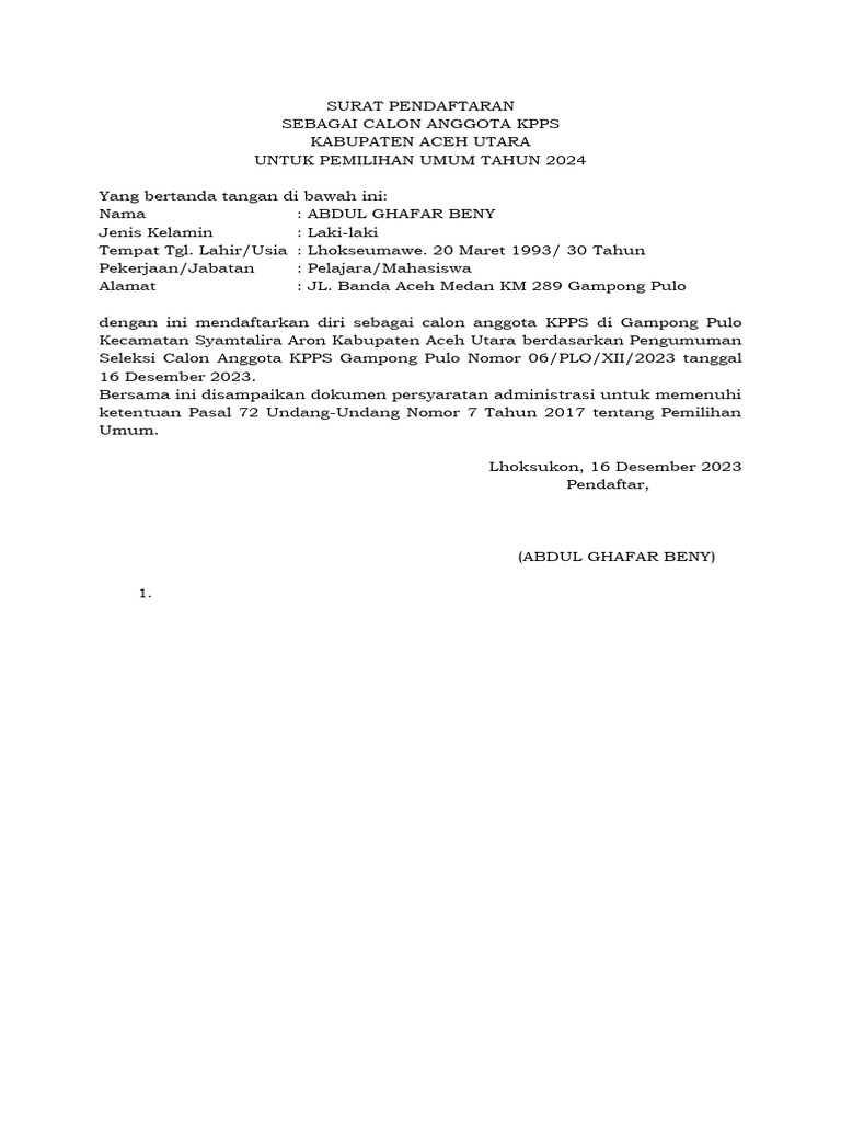 Pendaftaran Calon Anggota KPPS 2024 | PDF