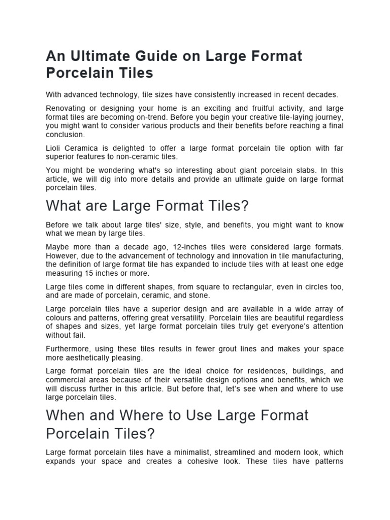Ultimate Guide to Large Format Tiles | PDF | Tile | Porcelain