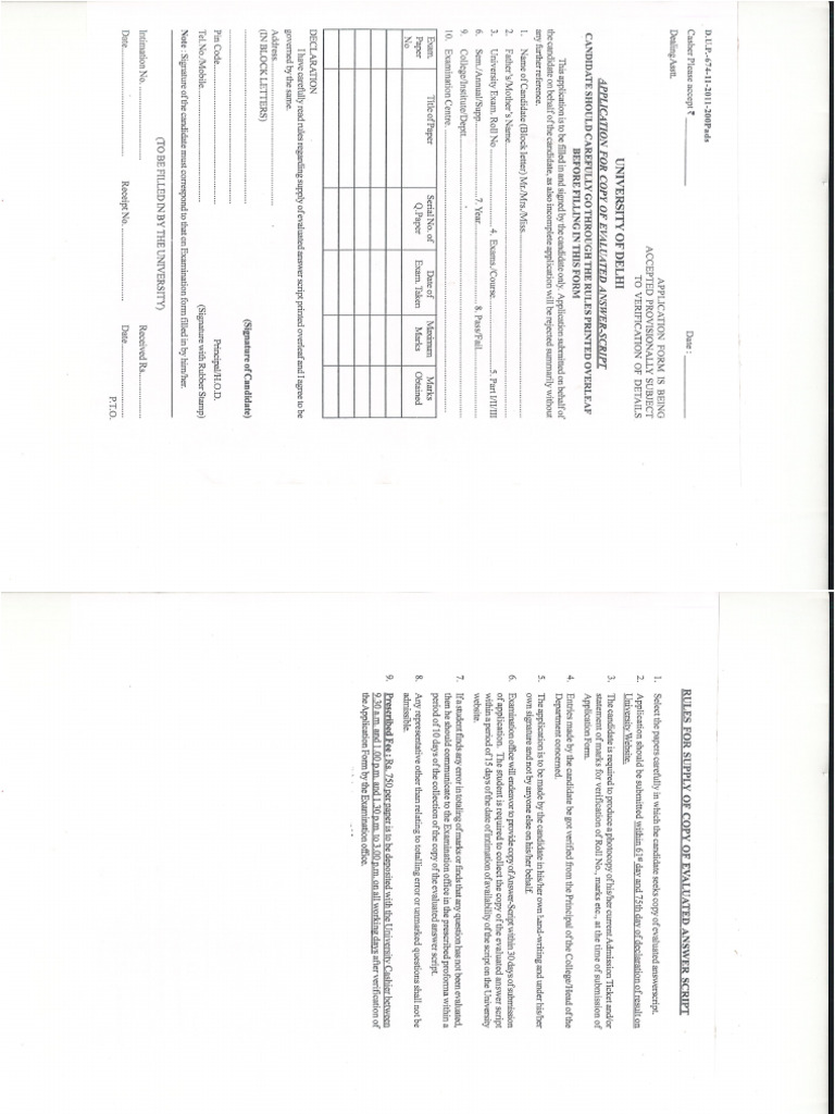 6 Photo Copy of Evaluated Answer Script & Rectification Request Form | PDF