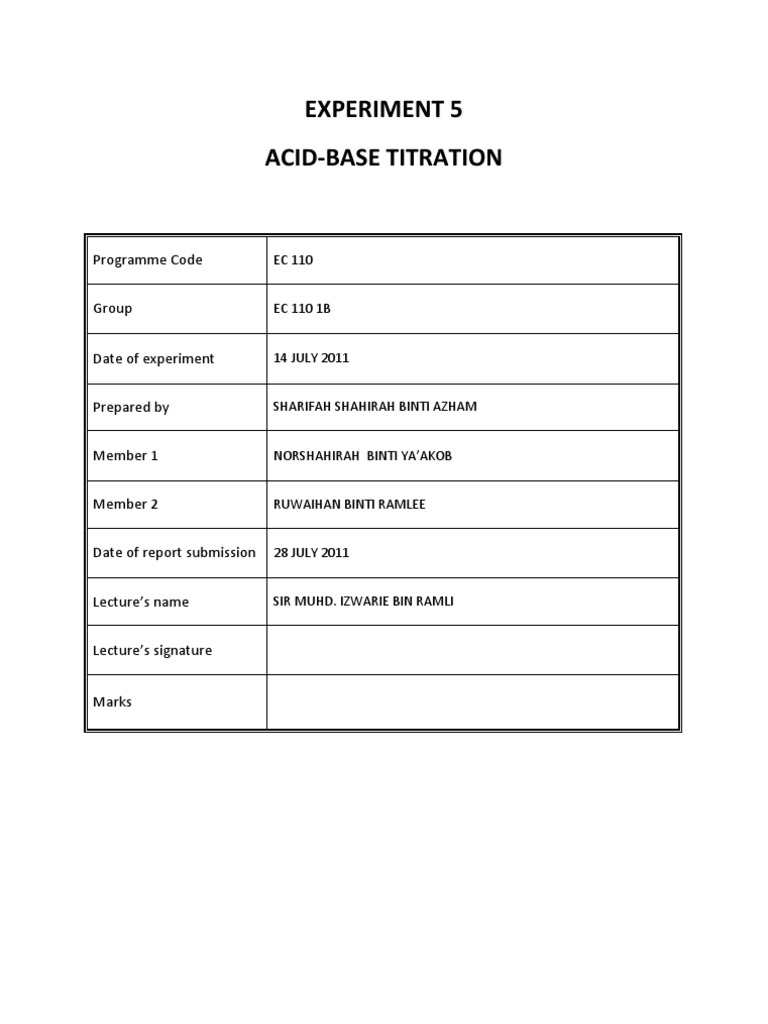 Lab Report Chemist Exp5 PDF Titration Chemistry