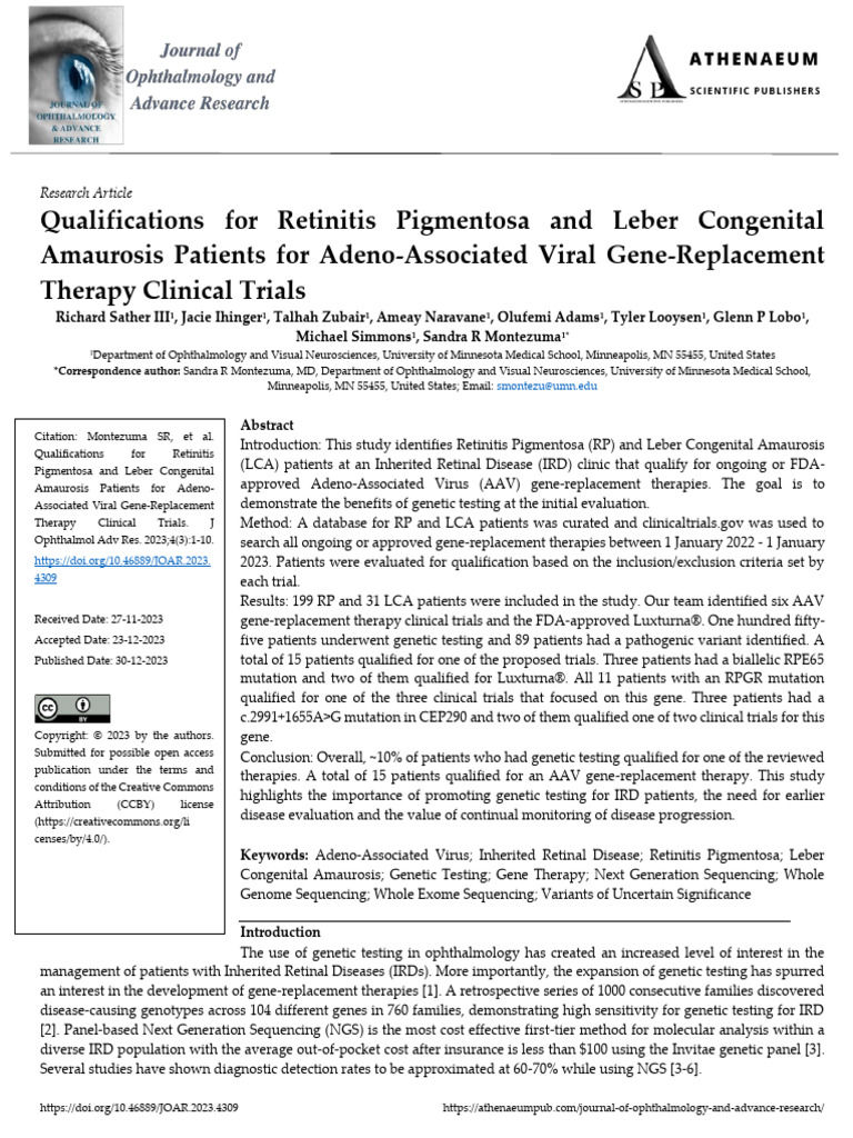 Qualifications For Retinitis Pigmentosa and Leber Congenital Amaurosis