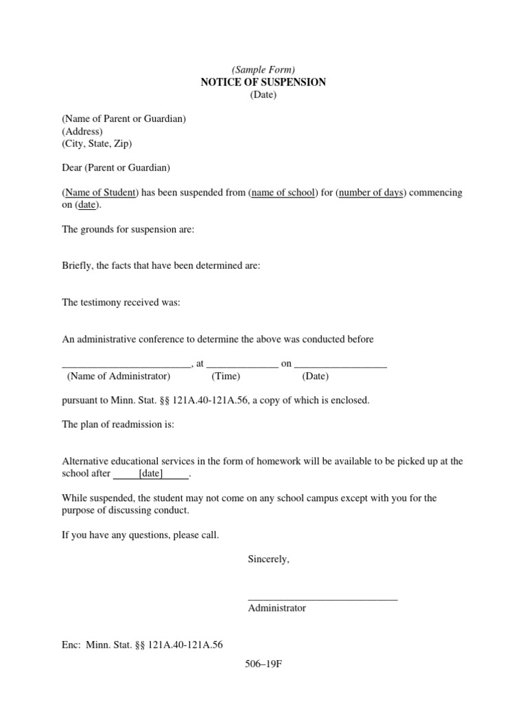 506 Notice of Suspension Form PDF