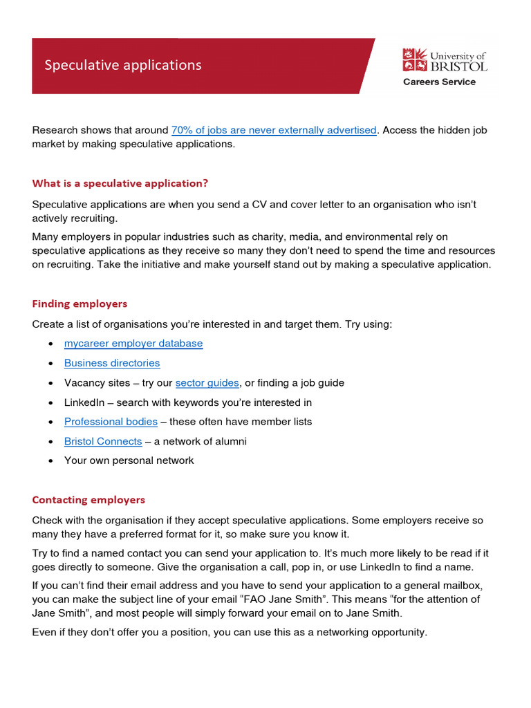 Speculative Applications PDF Linked In Employment