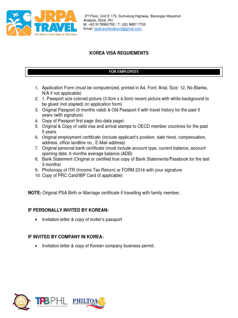 Korean Visa Requirements Fee | PDF