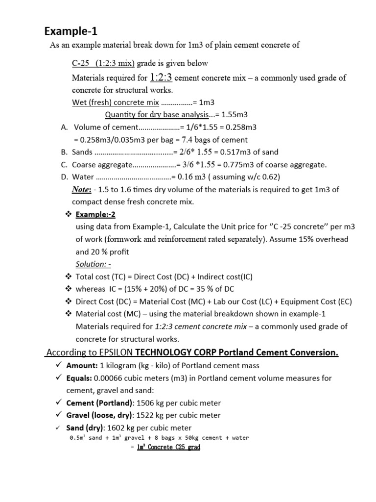 Example Quantyty PDF Concrete Cost