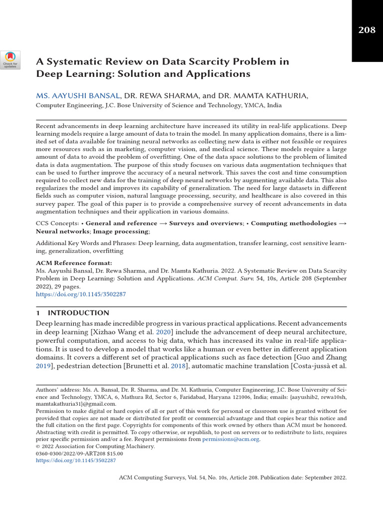 A Systematic Review On Data Scarcity Problem in Deep Learning: Solution ...