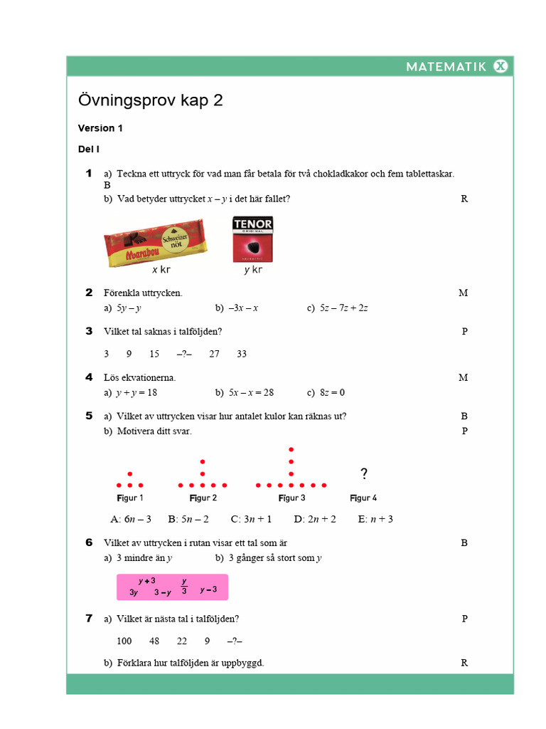 Övningsprov Kap 2: Del I | PDF