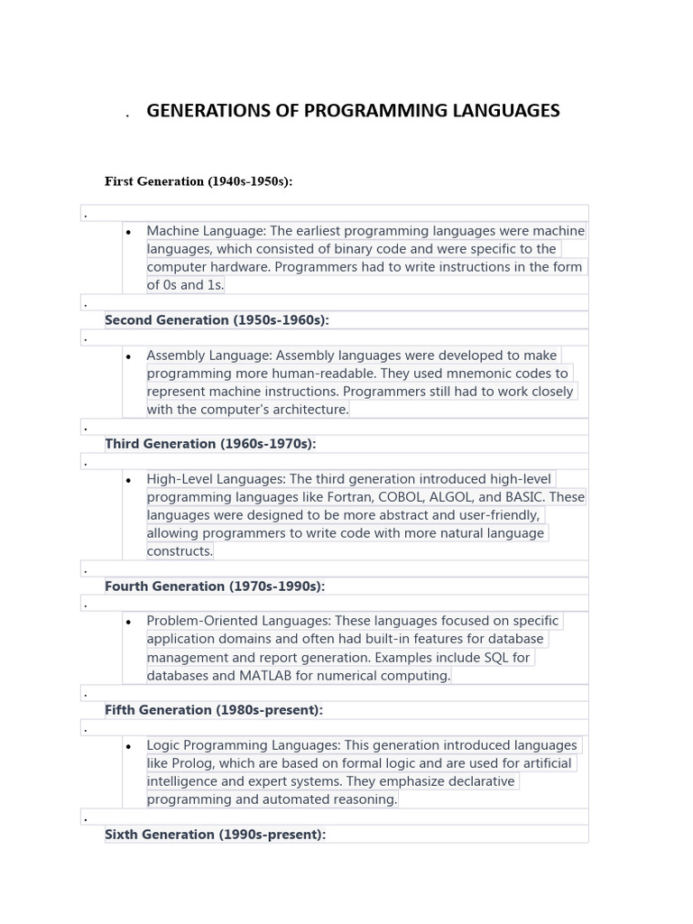 Generations of Programming Languages - and Thier Use | PDF | Computer ...