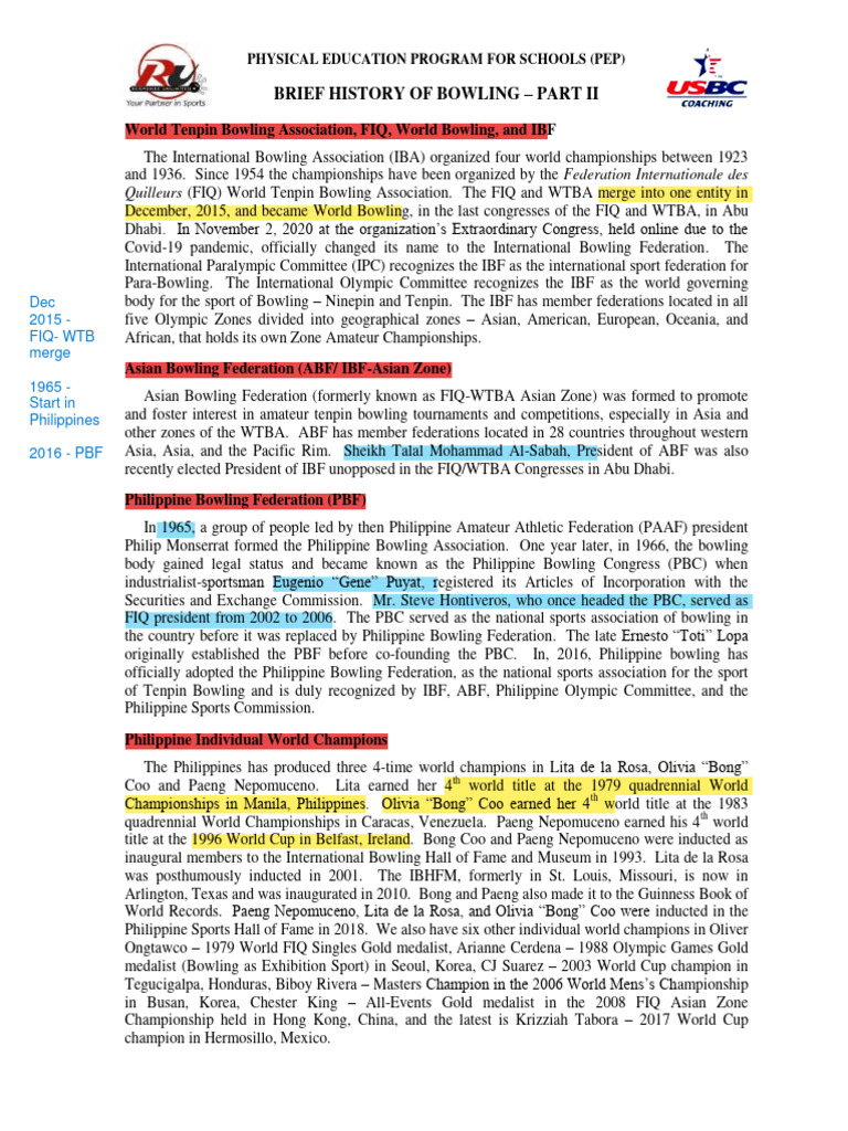 Brief History of Bowling Part II PDF