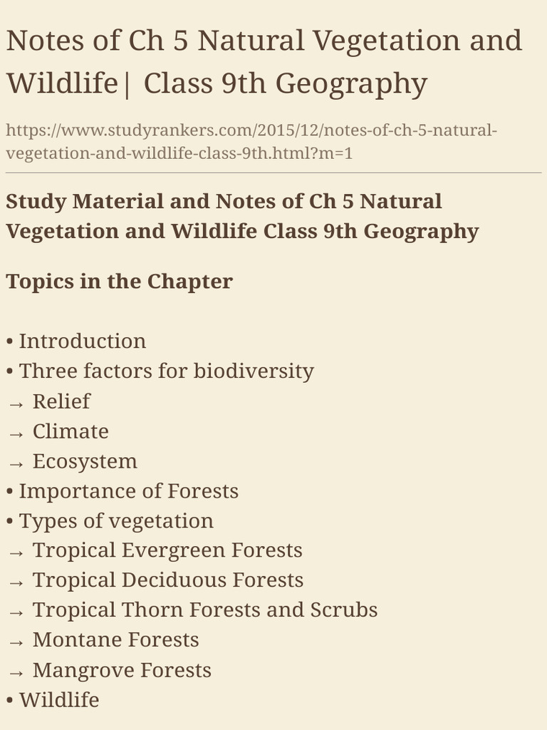 Notes of CH 5 Natural Vegetation and Wildlife Cla | PDF | Forests ...
