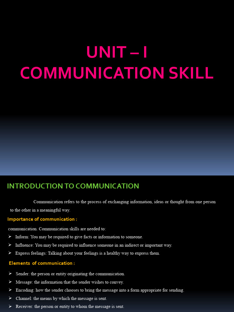 Unit - I, Communication Skill 2 | PDF | Communication | Question