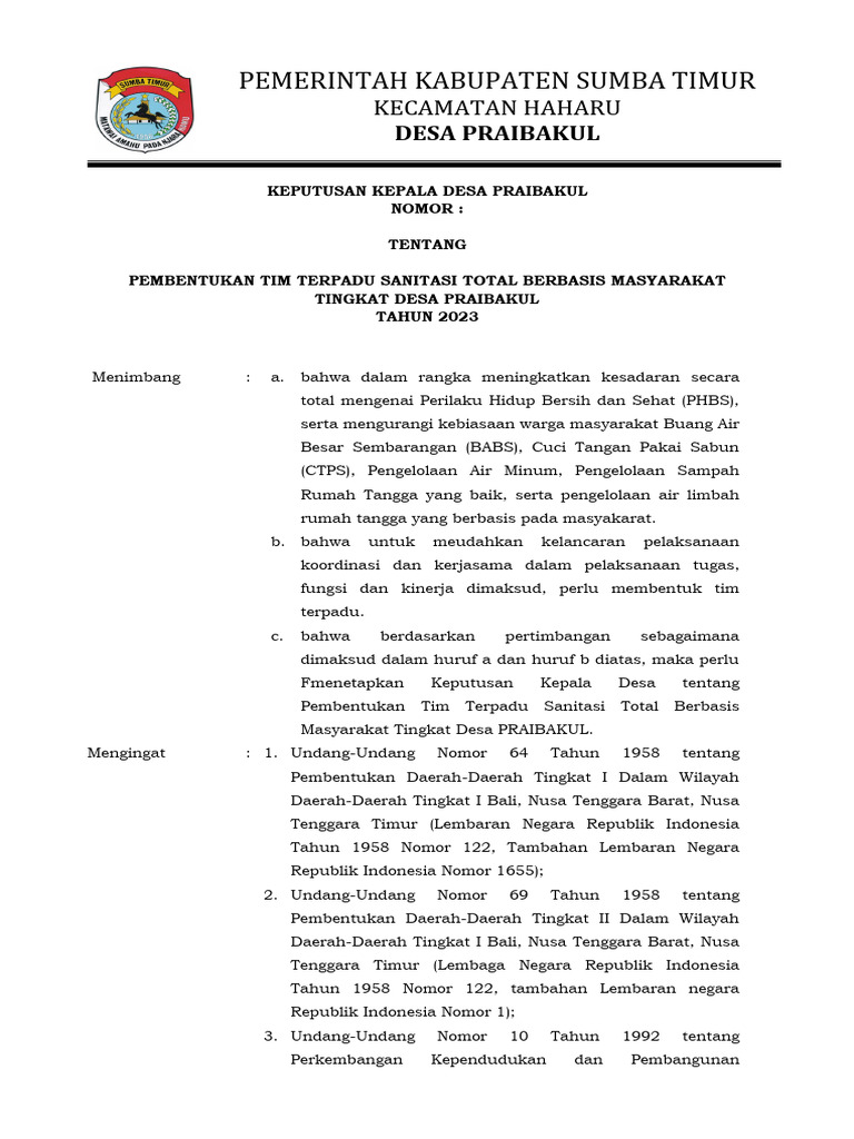 Sk Tim Stbm Desa Praibakul 2023 Pdf