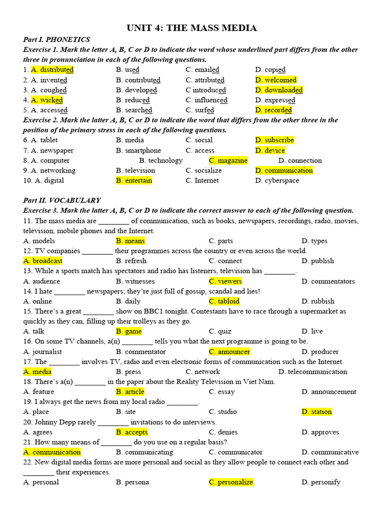 12 key unit 4 the mass media thí điểm bt trac nghiem | PDF