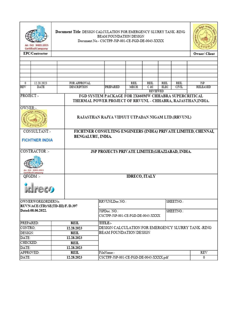 Chhabra - Emergency Slurry Tank - Ring Beam Foundation Design Report ...