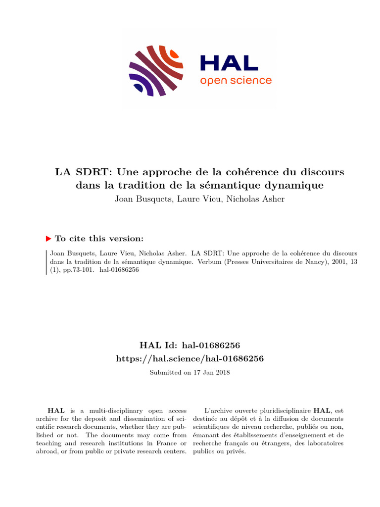 SDRT : Cohérence du discours analysée | PDF | Discours (linguistique ...