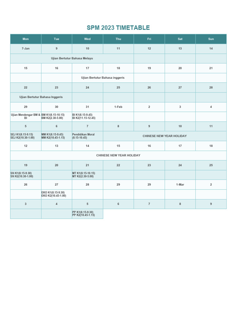 SPM 2023 Timetable PDF