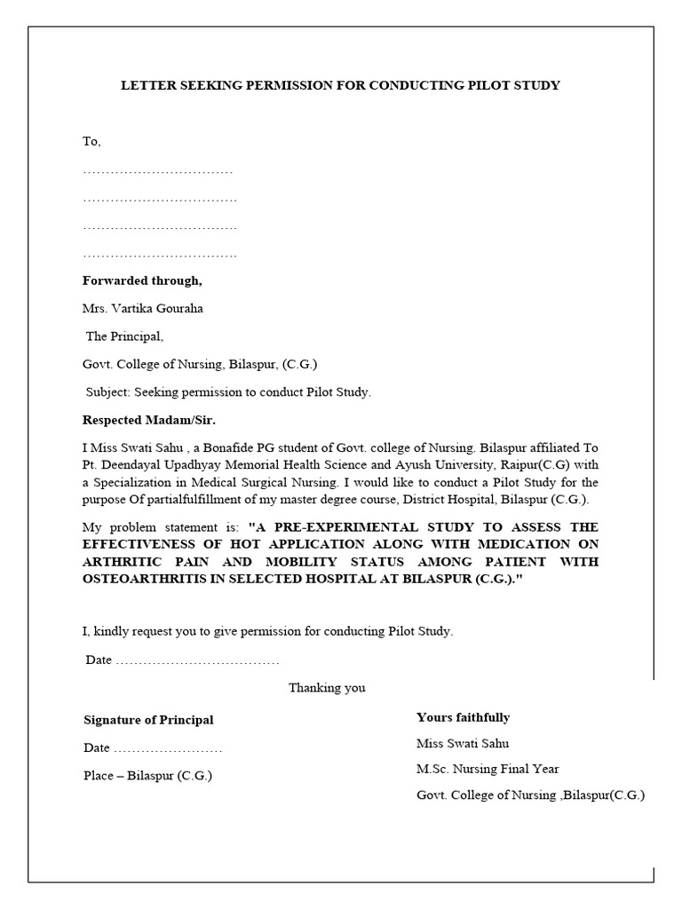 Permission Request for Pilot Study on Osteoarthritis | PDF | Science ...