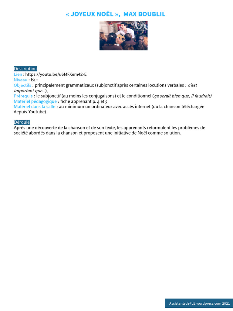 JoyeuxNoelMaxBoublilFicheEnseignantEtApprenant 1 PDF