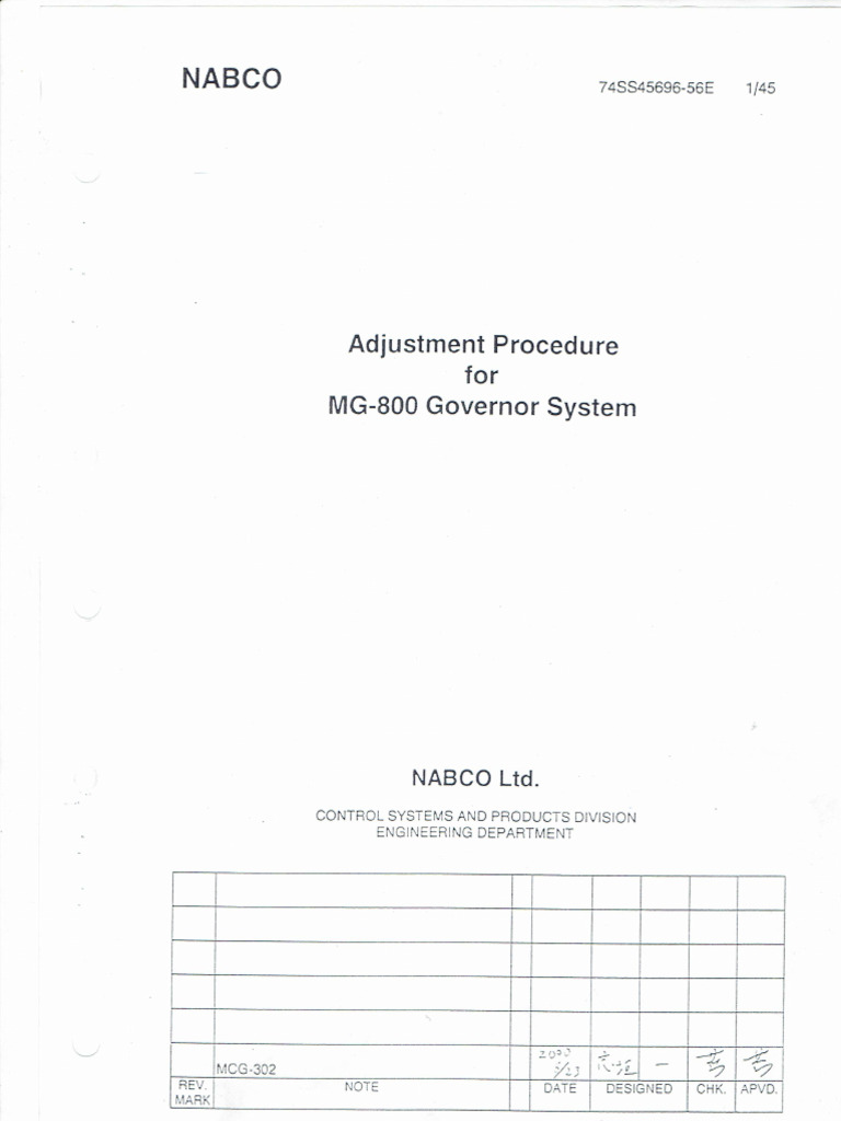 Adjustment Procedure For MG800 Governor System PDF
