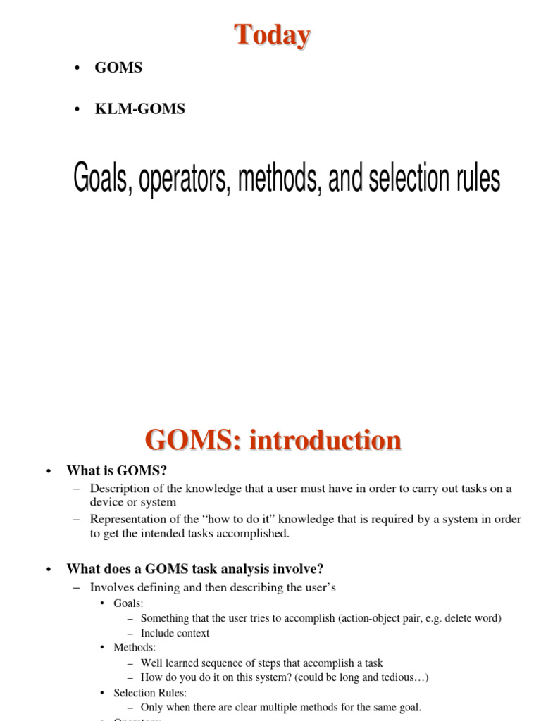GOMS and KLM Task Analysis Overview | PDF