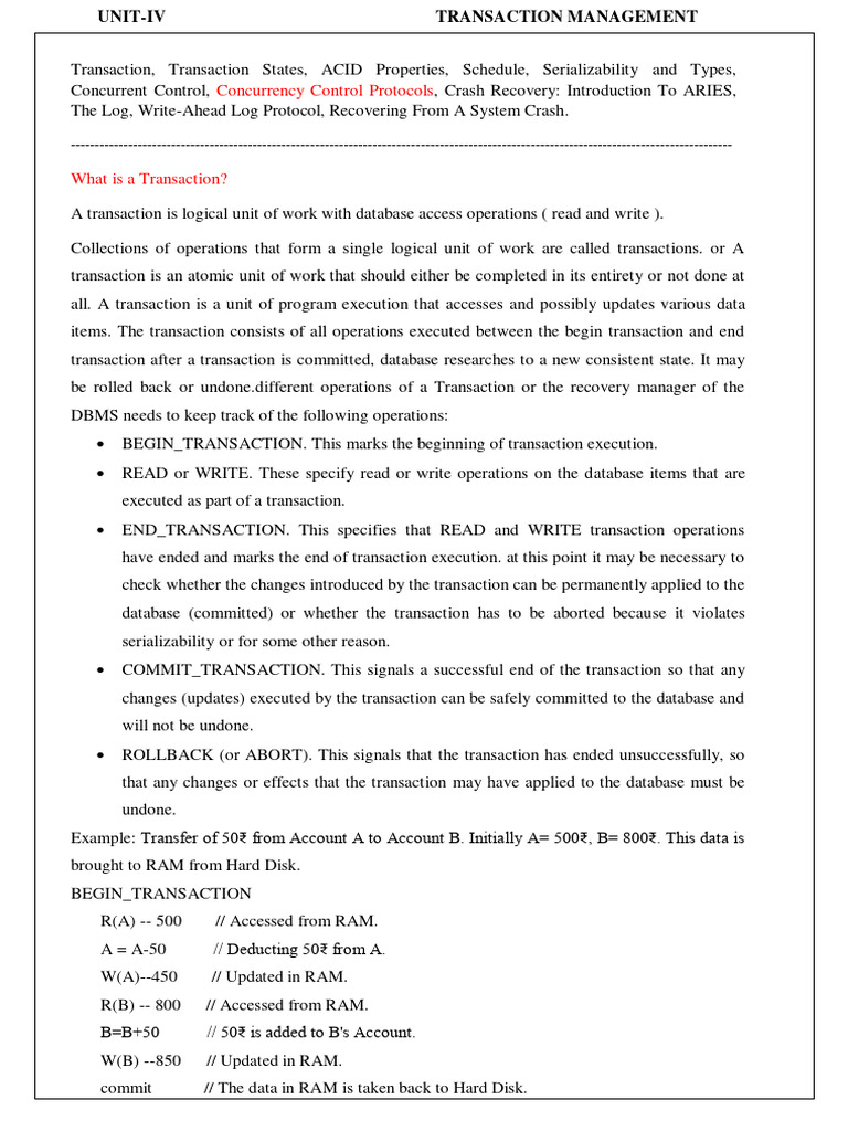 UNIT IV Dbms College | PDF