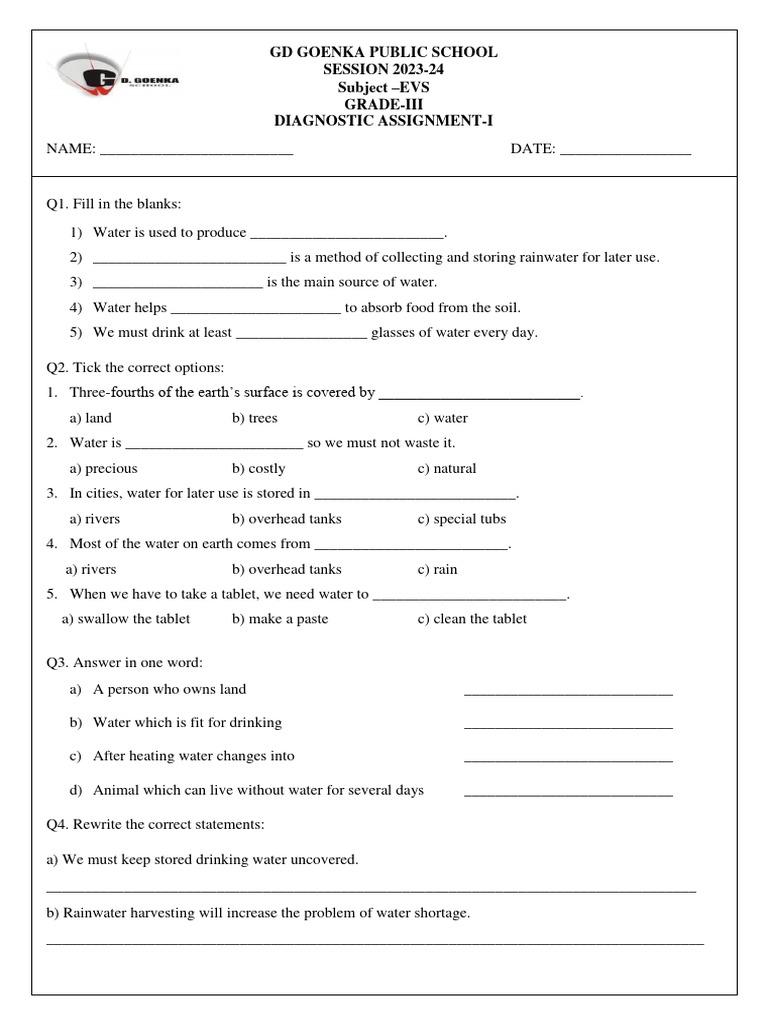 Grade 3 Diagnostic Assignment UT-4 | PDF | Water | Transparent Materials