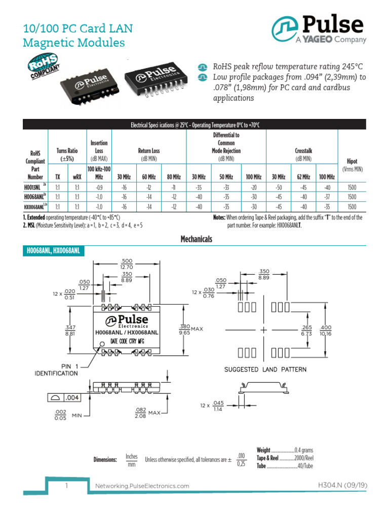 10/100 PC Card LAN Magnetic Modules: Mechanicals | PDF | Computer ...